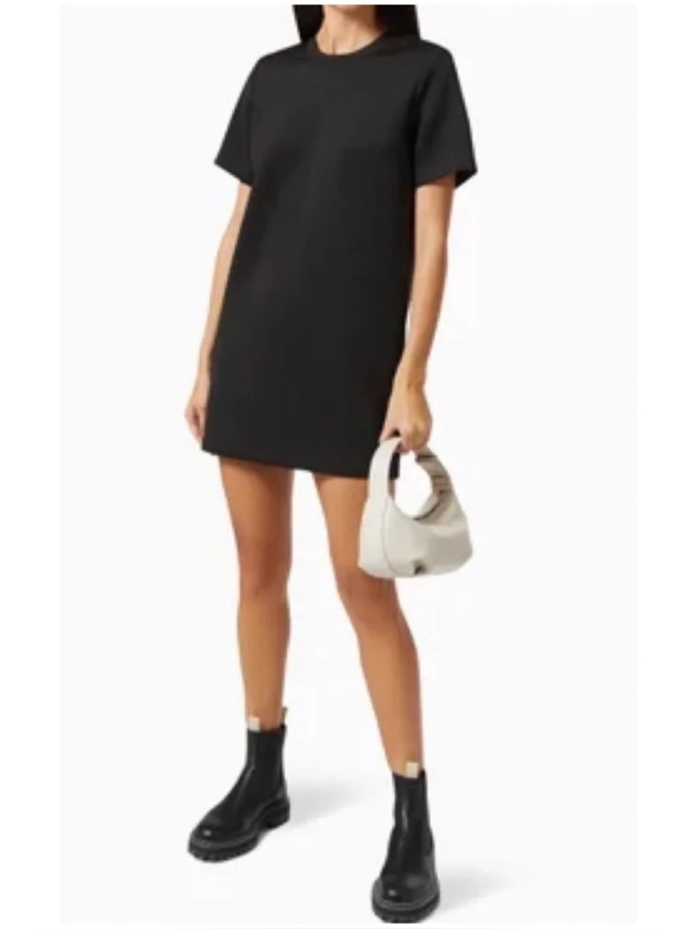 Good American Women’s Sz 0 NWT Black Mini Dress Strong Shoulder Scuba Stretch